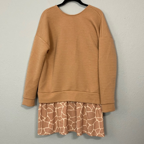 ASOS DESIGN Womens Size 8 Curve 2 in 1 Rib Sweater Dress Giraffe Print Hem Blush - Picture 3 of 12